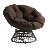 OSP Home Furnishings BF25291BR-1 Papasan Chair with Brown Round Pillow Cushion and Brown Wicker Weave